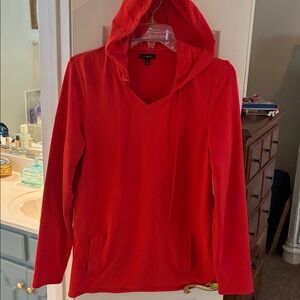 Talbots Vibrant Red Women's Hoodie Stretch Cotton Pullover SZ M